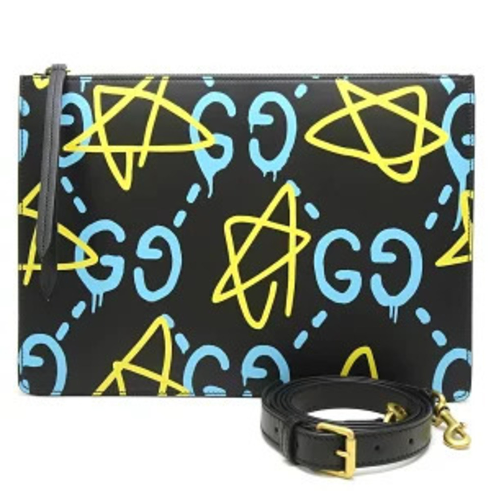 Gucci Ghost Bag Leather Black Yellow Blue Crossbody Clutch - Picture 9 of 9